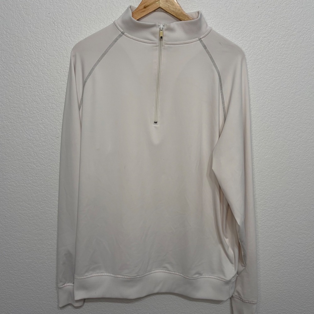 FootJoy Mens Quarter Zip Golf Pullover Large Off White Long Sleeve FJ Logo